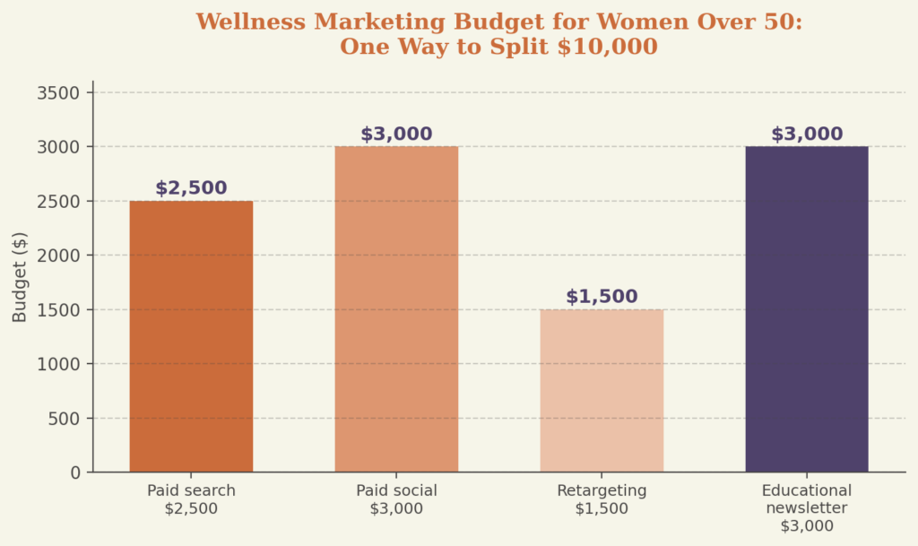 wellness marketing budget for women over 50 channel split