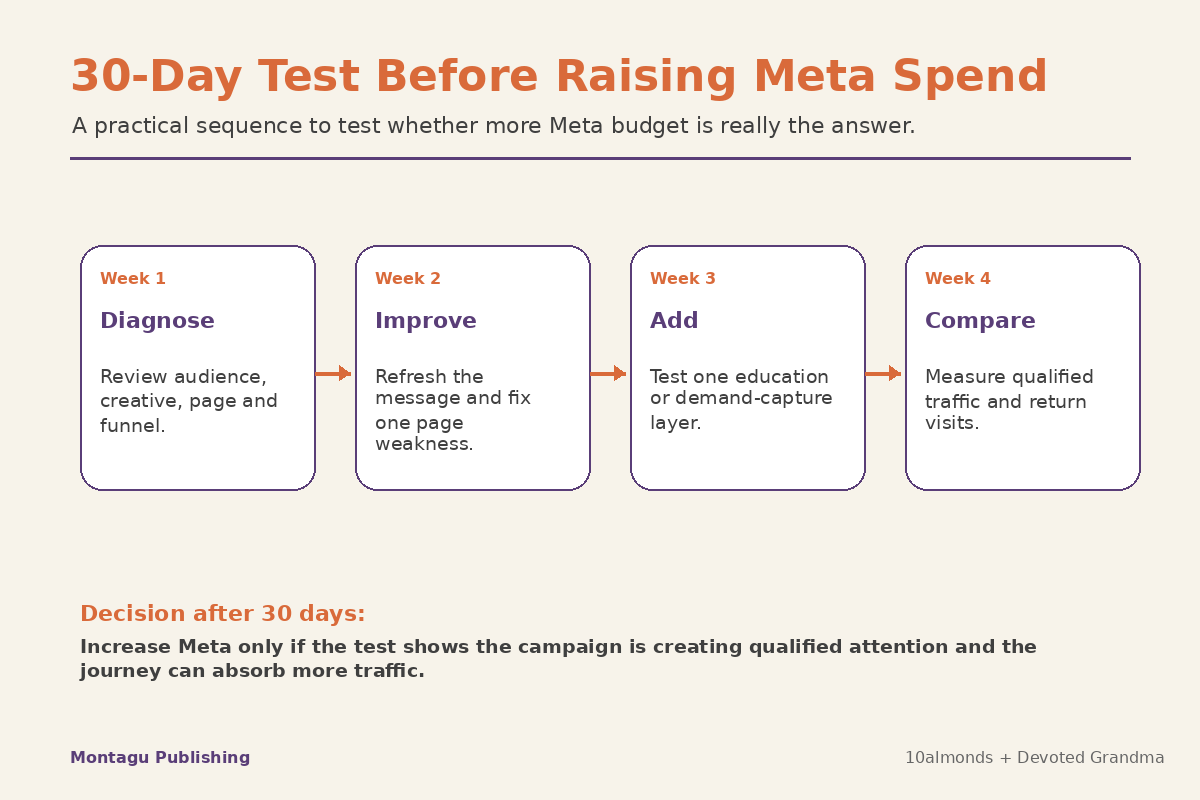 Thirty-day test plan for deciding whether to increase Meta budget or invest in other channels first